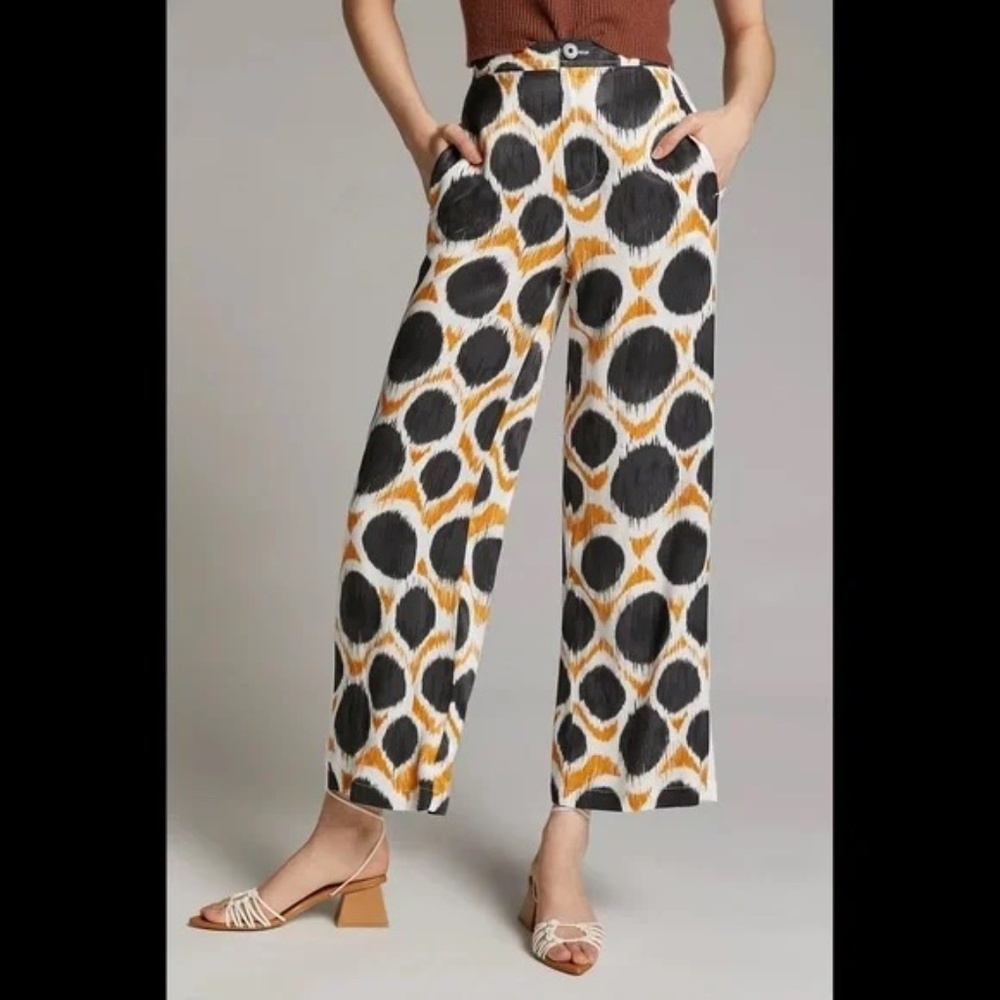 Anthropologie Maeve Wellesley wide Leg Crop Printed Pants 4 - Picture 1 of 8